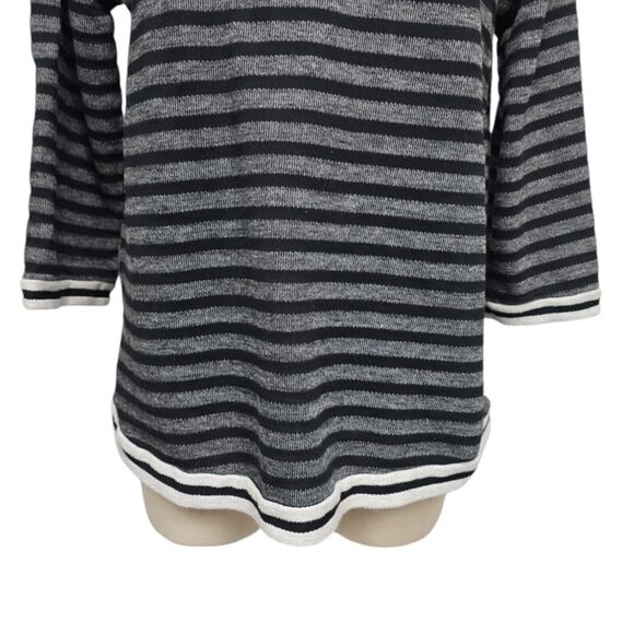 Soft Surroundings Sweater Women’s Medium Knit Striped Top Black Gray 3/4 Sleeve - Picture 10 of 13